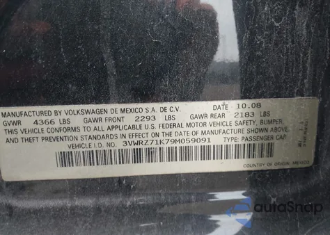 2009 Volkswagen Jetta Se/Sel from USA, damaged, VIN 3VWRZ71K79M059091